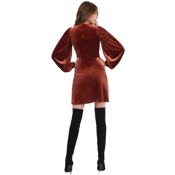 CLOSET LONDON BROWN RUST
VELVET PUFF SLEEVE A-LINE DRESS Holiday Party Wedding 2 - Picture 2 of 11